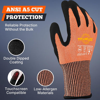 TitanFlex A5 Cut Resistant Gloves, Extreme Protection, Sandy Nitrile Grip