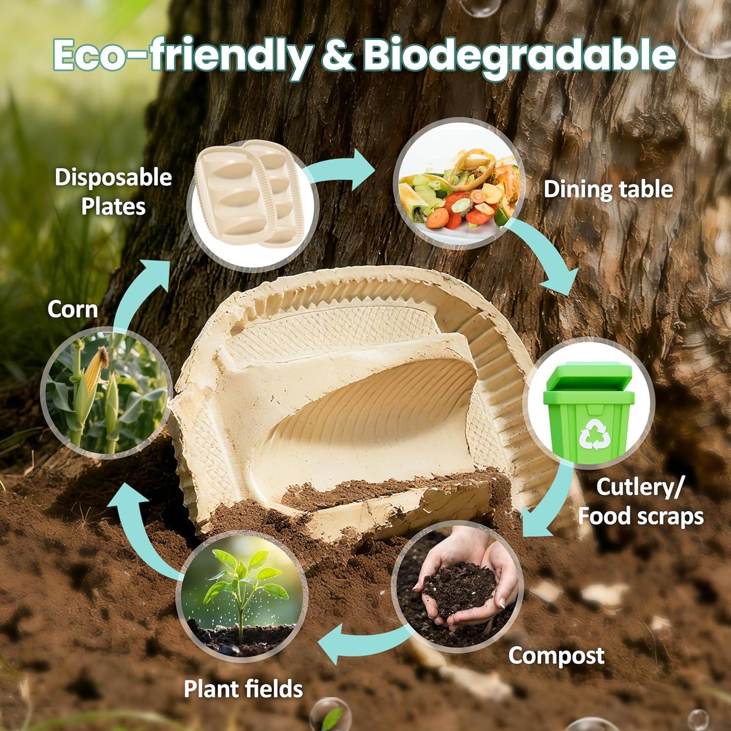 50-Pack Disposable Taco Plates for 2 Tacos & 2 Sides - For Most 4-6 IN Small Hard Shells - Biodegradable Cornstarch Holder Plates - Microwave Safe - Ideal for Fiesta, Bar, Party
