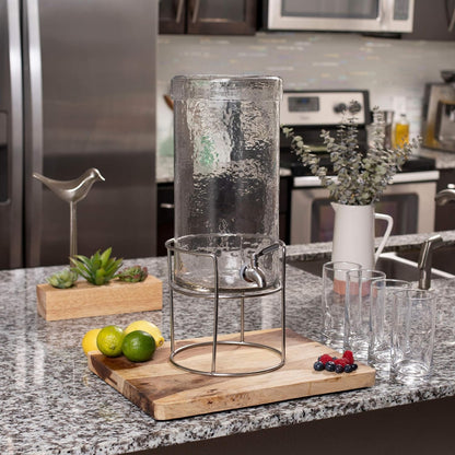 BIRDROCK HOME Beverage Dispenser with Stand & Stainless Steel Spigot - Hammered Glass Drink Dispenser for Parties Home & Events - Ideal for Serving Tea, Lemonade, Juice, Sangria, Cocktail - 1.5 Gallon