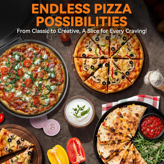 Baker’s Friend Countertop Pizza Maker Electric, 12 Inch Pizza Maker Machine for Home, Quesadilla Maker, Non-stick Cooking Plates,Horno Para Pizza, 1400W, Graphite
