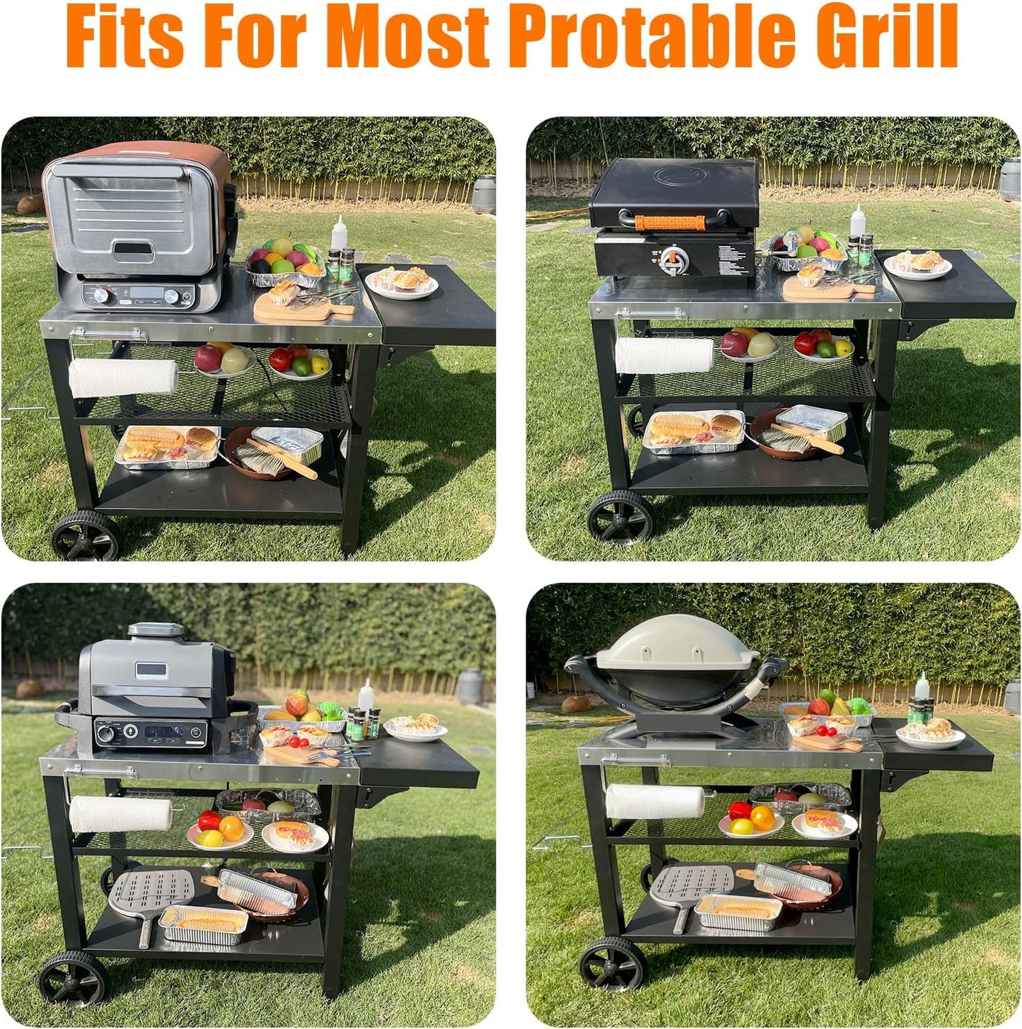Outdoor Pizza Oven Table for Ninja Woodfire, Blackstone Tabletop Grill, Portable Grill Cart & Food Prep Work Table, Movable Pizza Oven Cart for Backyard BBQ and Patio Parties