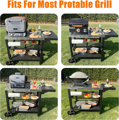Outdoor Pizza Oven Table for Ninja Woodfire, Blackstone Tabletop Grill, Portable Grill Cart & Food Prep Work Table, Movable Pizza Oven Cart for Backyard BBQ and Patio Parties