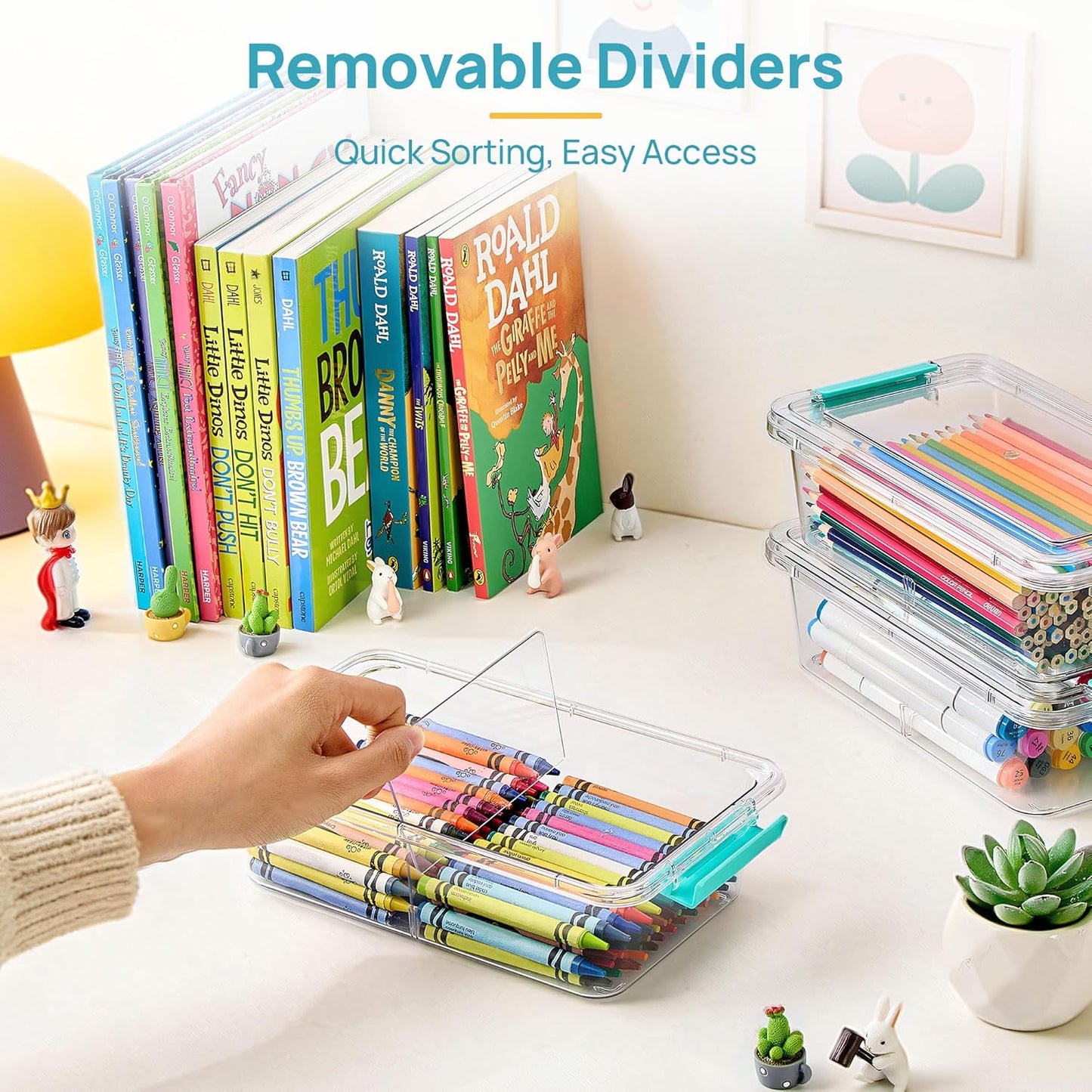 Vtopmart 8 Pack Clear Pencil Box with Removable Divider, BPA-Free Plastic Storage Containers for Pens, Pencils, Crayons, Markers, Craft Supplies and Small Items