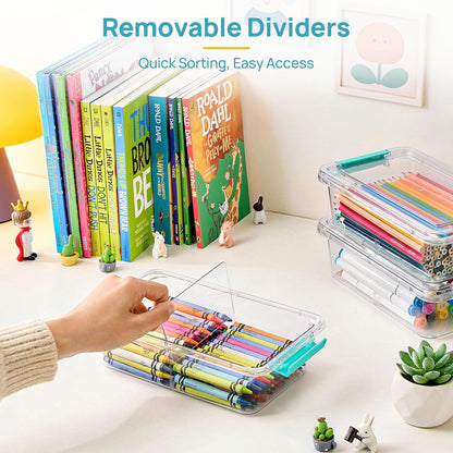 Vtopmart 8 Pack Clear Pencil Box with Removable Divider, BPA-Free Plastic Storage Containers for Pens, Pencils, Crayons, Markers, Craft Supplies and Small Items