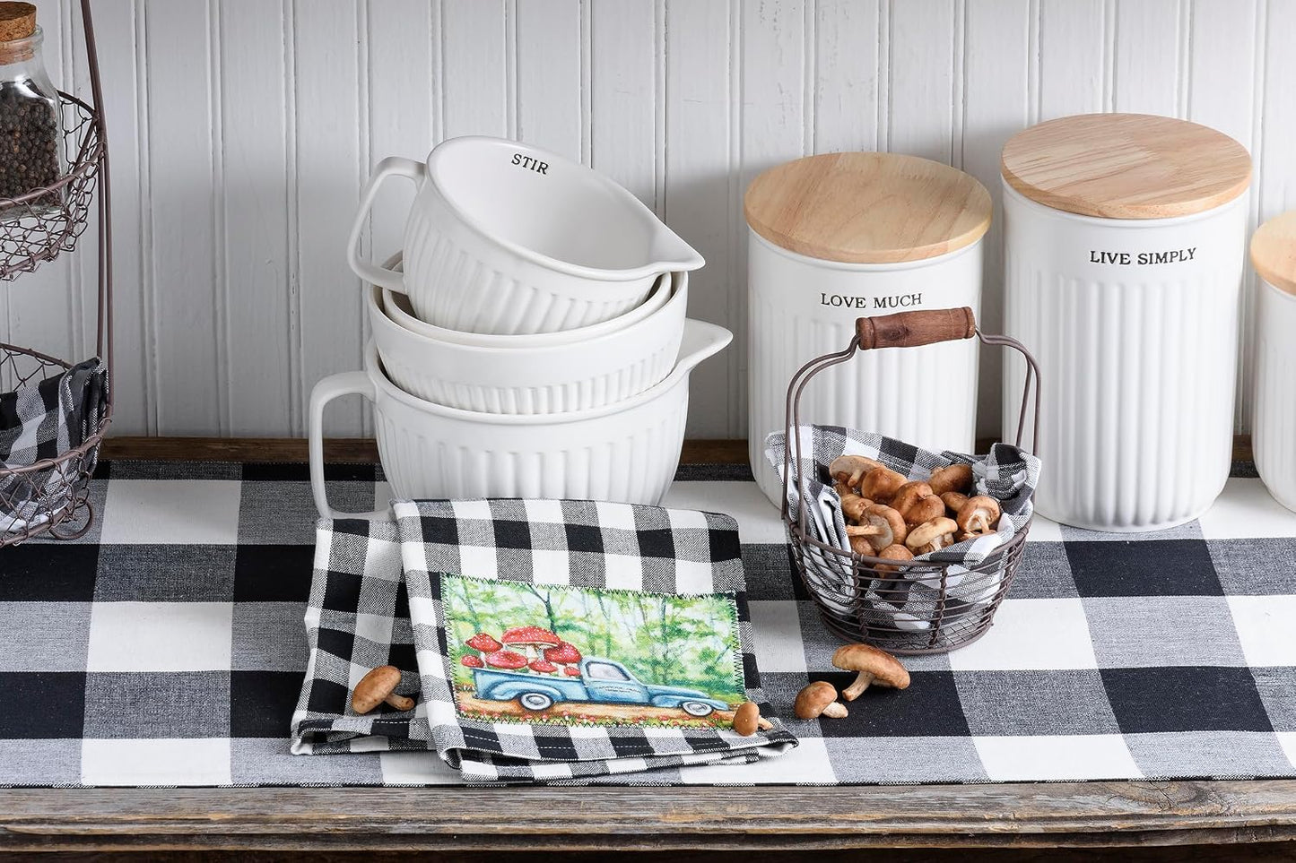 Primitives by Kathy Ribbed Texture Stoneware Batter Mixing Bowl (Stir), 7" x 5.25" x 3.25", White