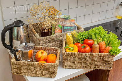 VATIMA Water Hyacinth Storage Baskets with Large Open-Front for Kitchen, Decorative for Living Room, 13.4” x 9.5” x 5.5”, 2 Pack