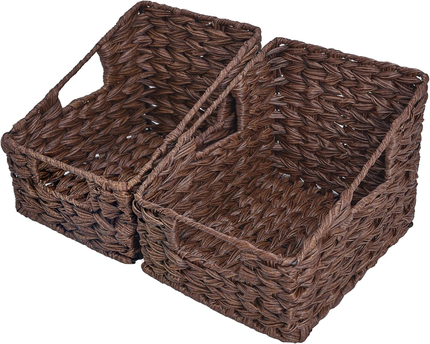 GRANNY SAYS Wicker Storage Baskets for Shelves, Trapezoid Woven Basket with Handles, Storage Wicker Baskets for Pantry, Water Hyacinth, 2-Pack