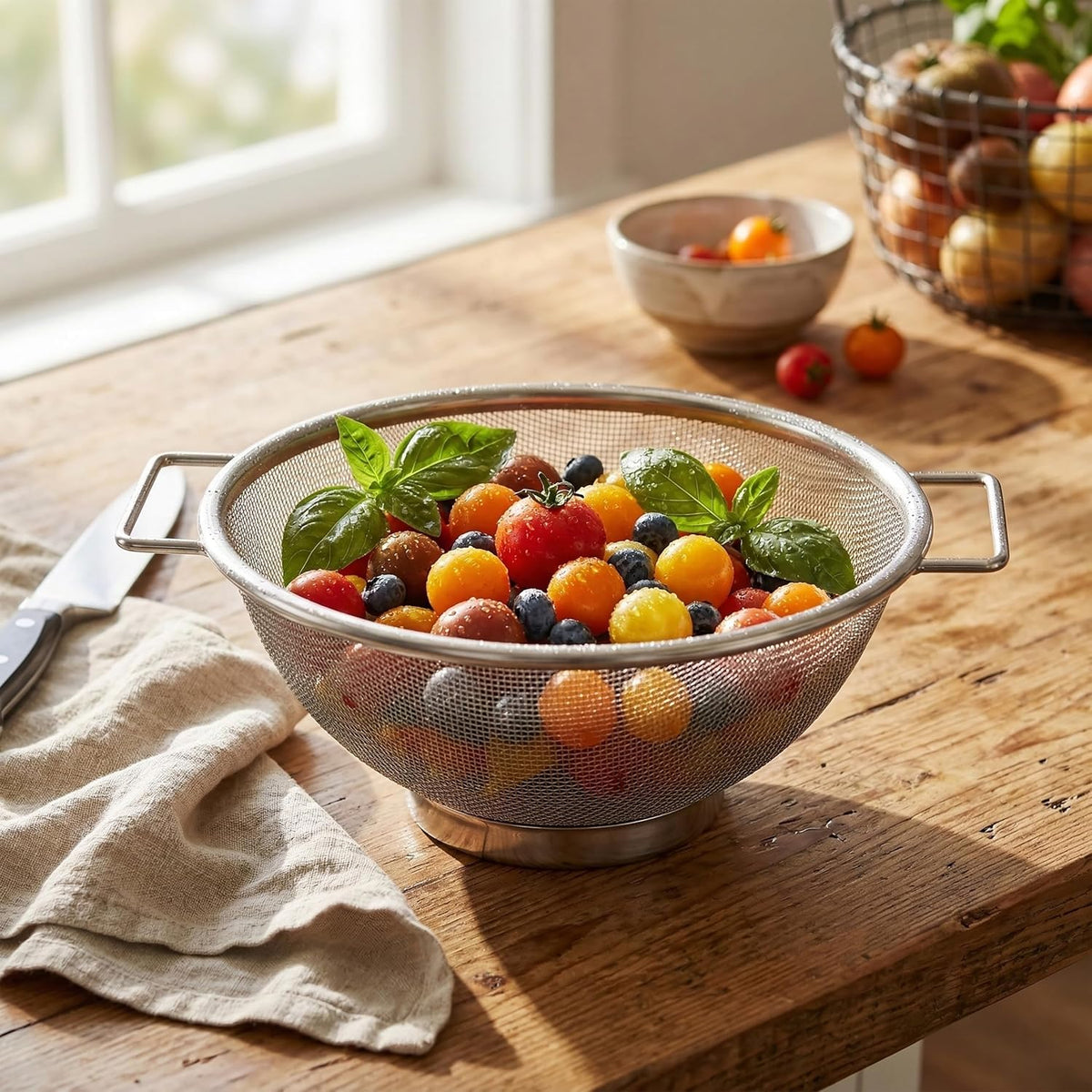 Kitchen Details Stainless Steel Fine Mesh Strainer 9 Inch | Large Wire Mesh Kitchen Sieve | Food Strainer Colander for Pasta Rice Quinoa