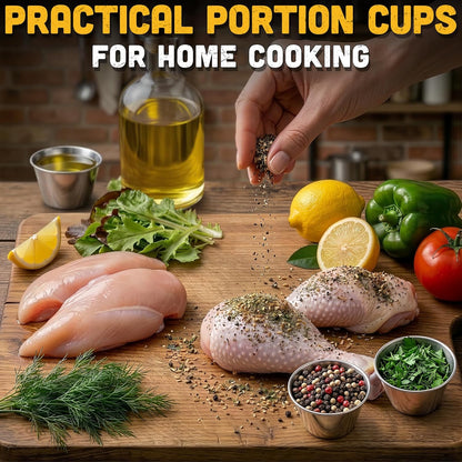 12 Pcs Reusable Dipping Sauce Cups - 2.5 Oz Stainless Steel Stackable Condiment Cups, Sauce Ramekins 2.3" Diameter - Metal Ramekins for Sushi, Wings, Charcuterie, Tasting Plates, Meal Prep & Sauces
