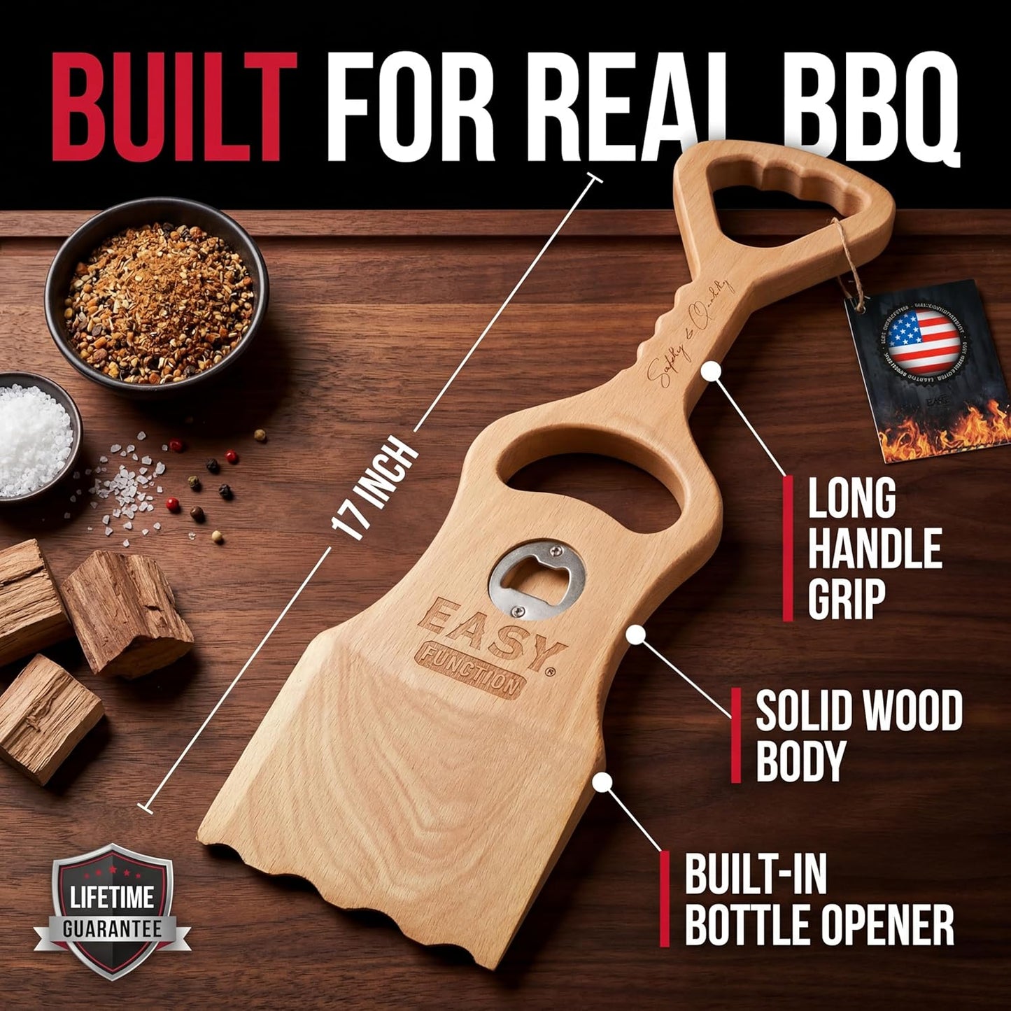Wood Grill Scraper - Wooden BBQ Grill Brush Cleaner Alternative - Enjoy Safe & Bristle Free Barbecue