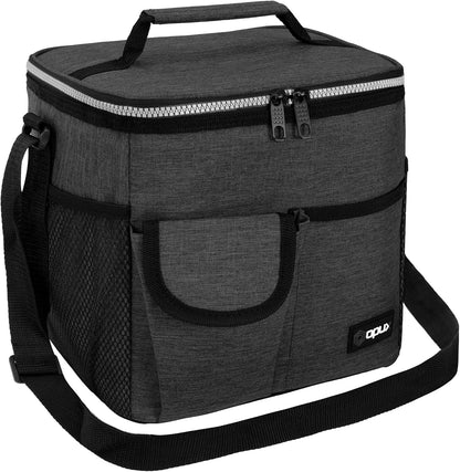 opux Insulated Lunch Bag for Men Women, Leakproof Black Lunch Box for Work, Portable Soft Lunch Cooler Bag with Shoulder Strap, Adult Lunchbox Lunch Pail for Kid Boy Girl School, 14 Can/8L