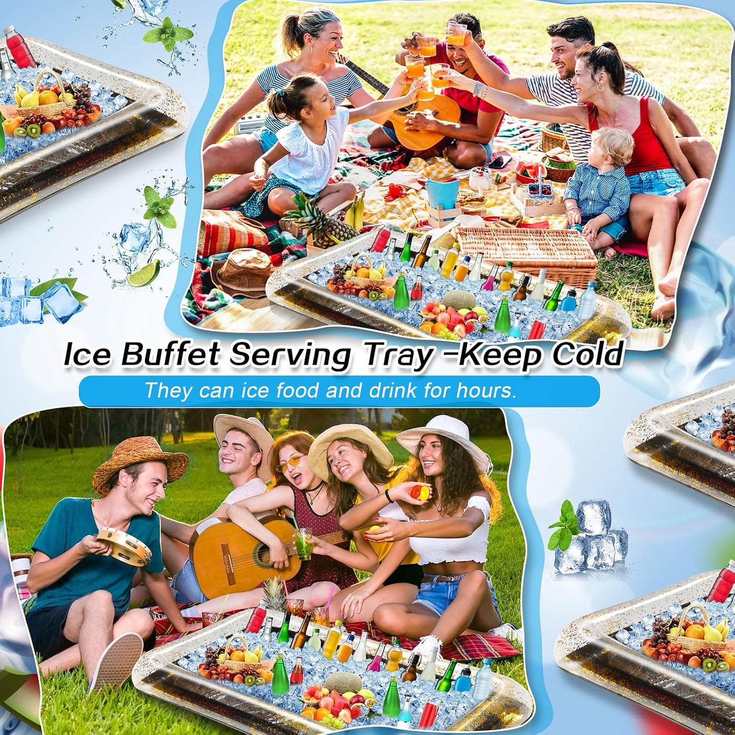Leitee Inflatable Serving Bar with Drain Plug 52 x 24 x 5'' Inflatable Ice Serving Buffet Bar for Party Food Cooler Buffet Drink(Black,Basic Style)