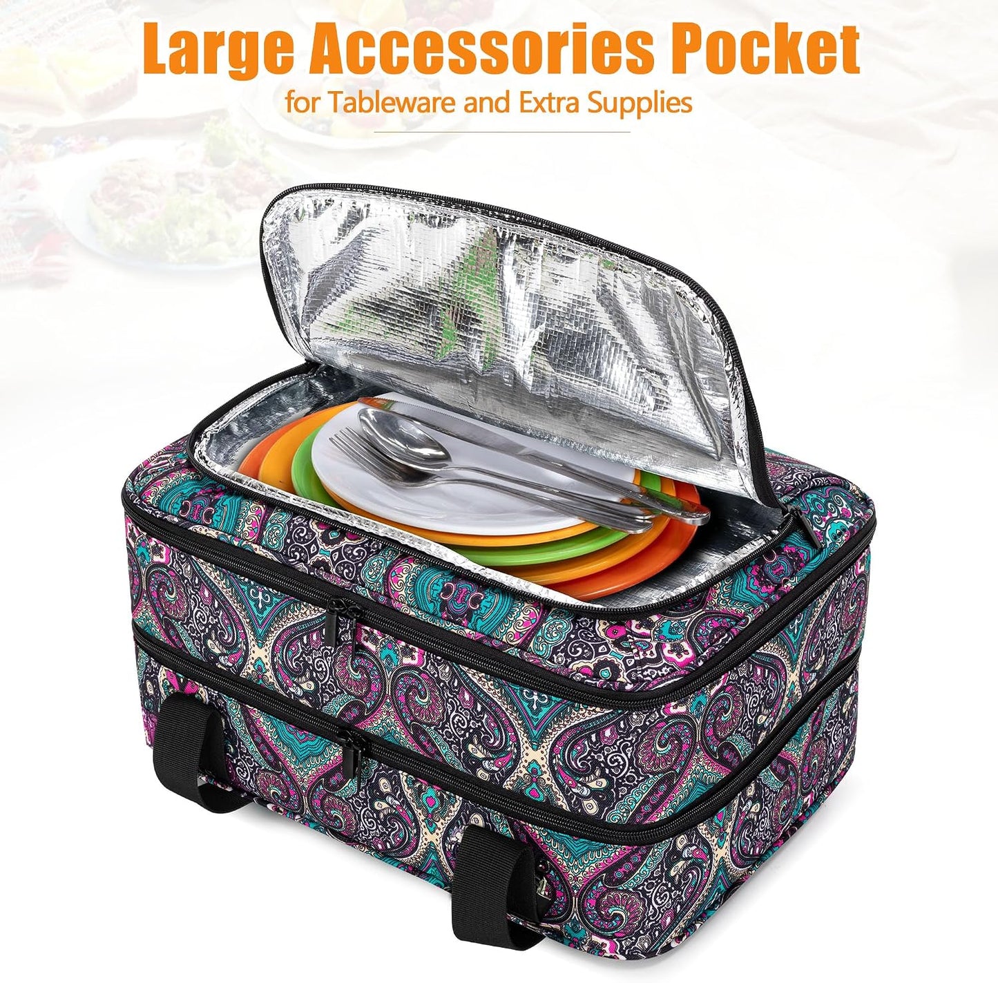 Trunab Casserole Carrier for Hot or Cold Food Insulated Casserole Dish Carrier Thermal Tote Bag for Picnic, Fits 9"×13" Baking Dish, Grey (Totem, Double Decker+Tool Room)