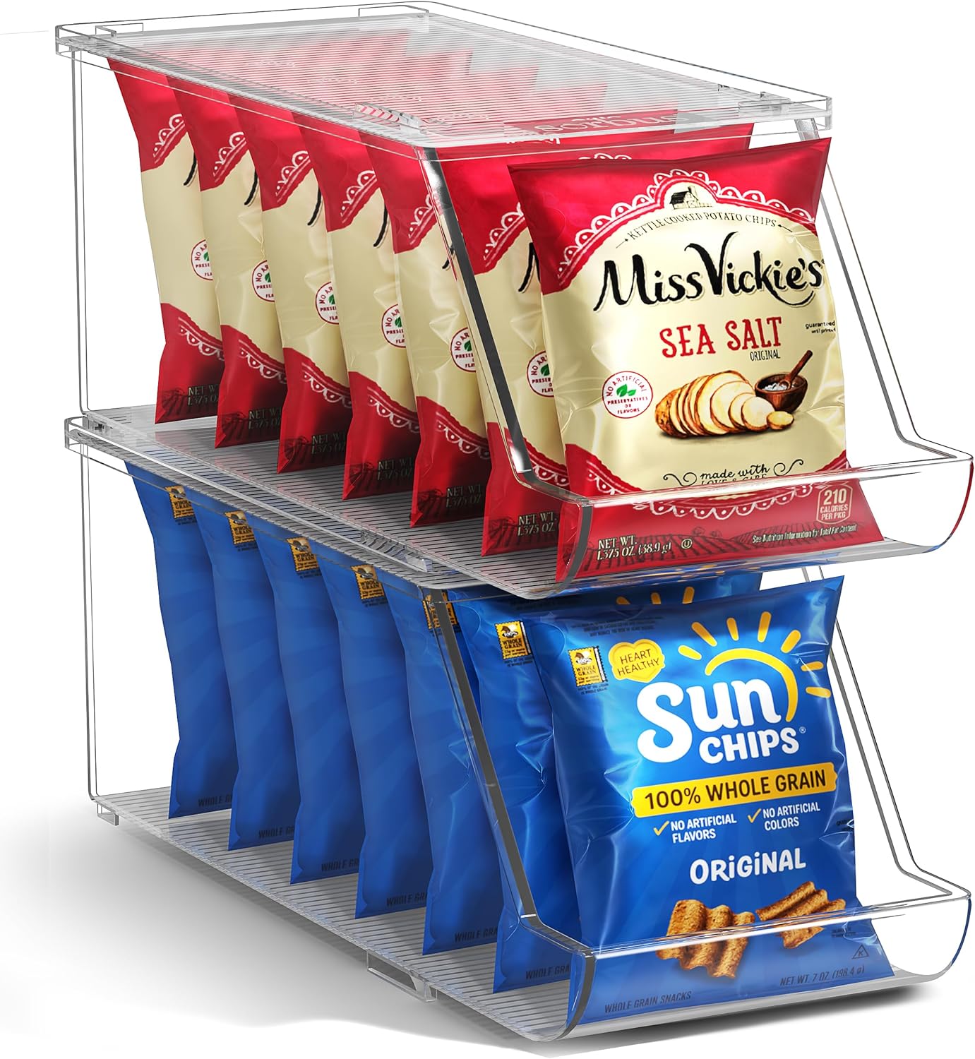 Sorbus Stackable Snack Organizer Bins Open Front – Clear Pantry Storage Bins for Chips, Snacks & Food Pouches – Kitchen Pantry Organizer (4 Pack) | Open Front, Clear, For Chips, Snacks & Food Pouches, Pantry Storage