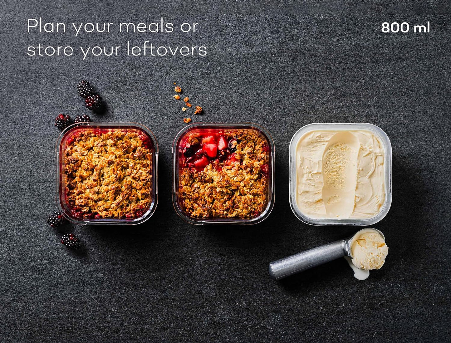 Glass Food Storage Containers with Lids| 3 Pack Square Set 27oz/3.4cup | Glass Meal Prep Containers | Non-Toxic & Airtight | Glass Containers with Lids | Oven, Freezer & Dishwasher Safe