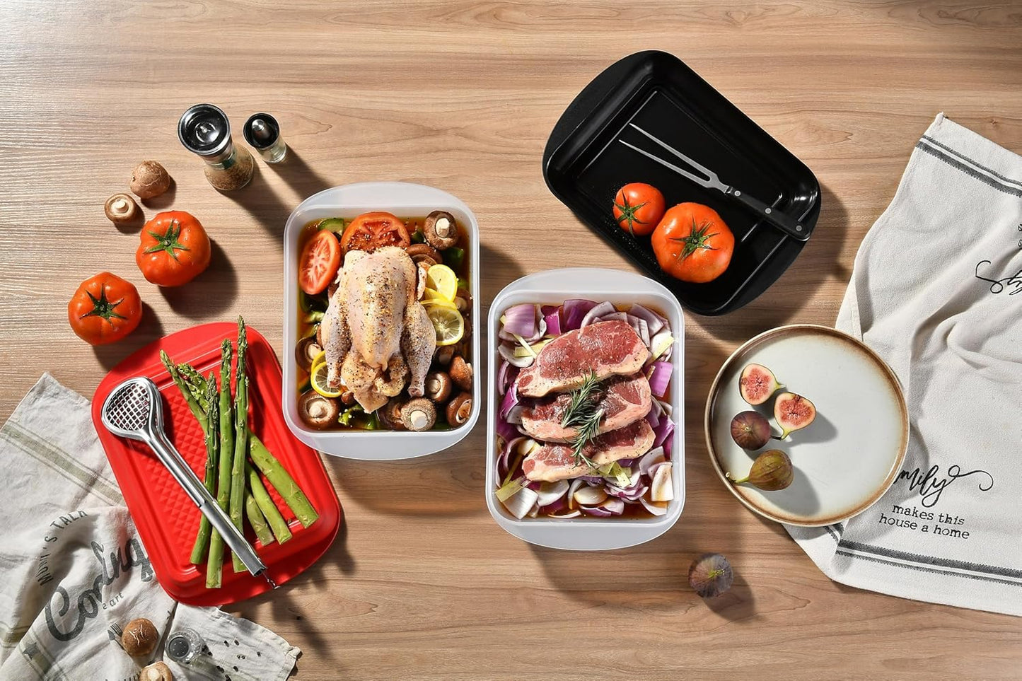 Large Marinade Container with Pyramids Carving Board Style Lid | Grill Prep and Deep Serve Tray | Microwave & Oven Safe Serving Platter Ideal Storing BBQ Meat, Vegetables,Roasting Turkey & Chicken