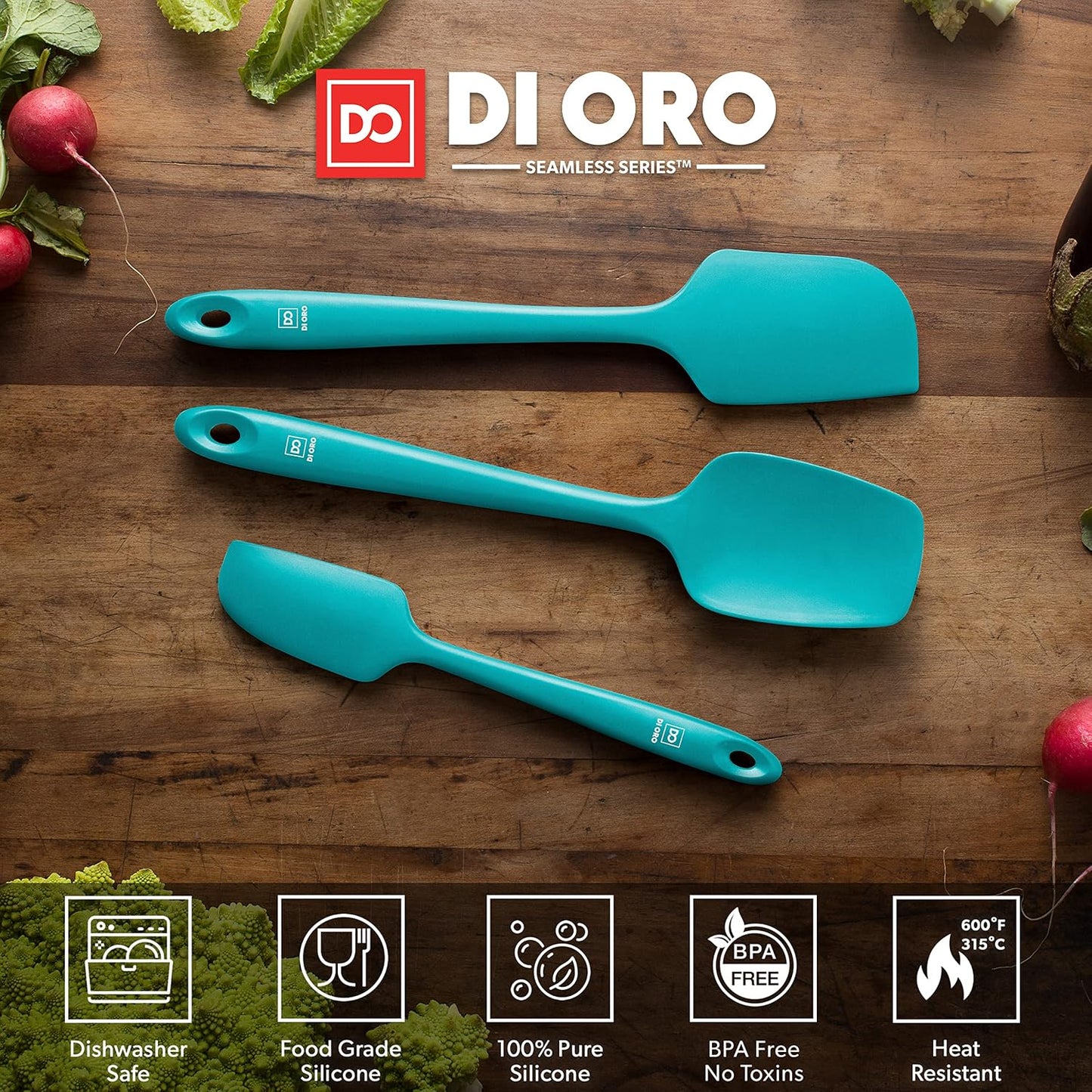 DI ORO Silicone Spatula Set - Rubber Kitchen Spatulas for Baking, Cooking, & Mixing - 600°F Heat-Resistant & BPA Free Silicone Scraper Spatulas for Nonstick Cookware - Dishwasher Safe (3pc, Black)