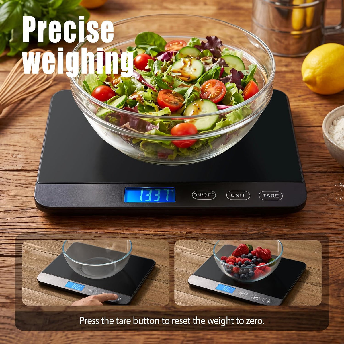 Food Scale 44lb/20kg, Extra-Large Platform Digital Kitchen Scale, 1g/0.1oz High Precision, Stainless Steel/Tempered Glass, Weight Grams and oz for Cooking Baking Meal Prep Sourdough Bread