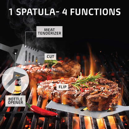 Kaluns BBQ Grilling Accessories, Grilling Gifts for Men Dad, Grill Tools for Outdoor Grill, Heavy Duty Stainless Steel Grill Set with Spatula, Tongs, Fork, Brush, & Grilling Mat, Best BBQ Gifts