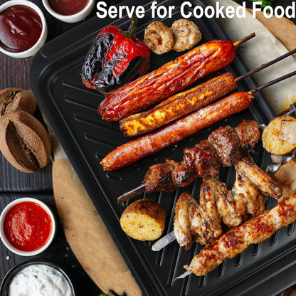 KAQAHIDO Grilling Prep and Serve Trays, BBQ Platter for Raw Meat Marinating and Finished Cooked Food, Melamine Serving Tray, Set of 2, Cleaning Pack Included