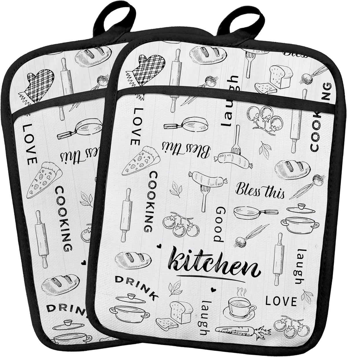 Dark Kitchen Pot Holders 2 Pack Set, Gifts for Cooking Lovers, Chef Gifts for Men Women, Retro Cook Chef Heat Resistant Oven Hot Pads for Kitchen Countertop Baking，075 Potholder