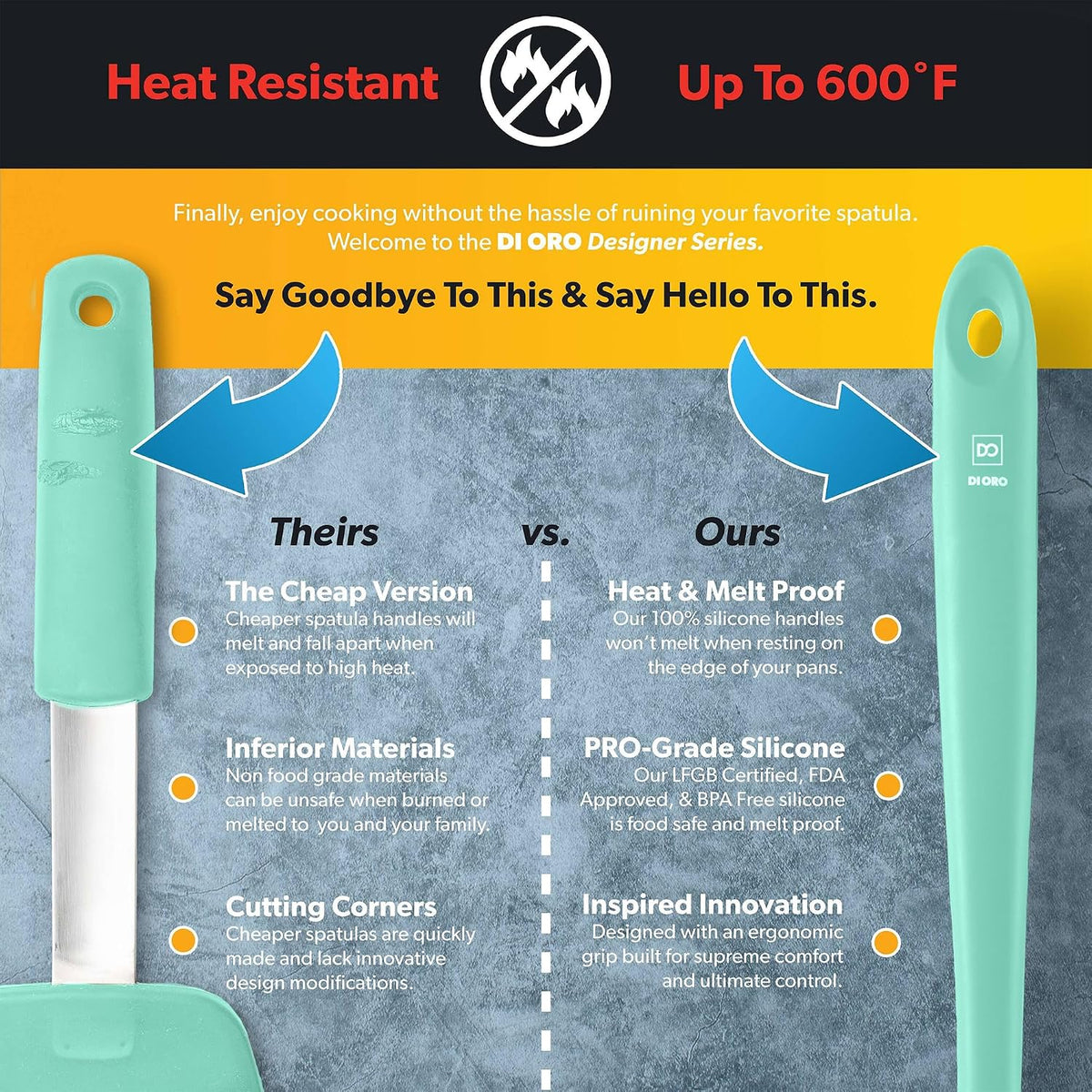 DI ORO Silicone Ladle - Soup & Serving, 600F Heat Resistant, Black