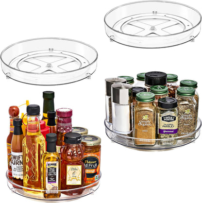 Sorbus 9 Inch Clear Lazy Susan Organizer Set, 2 Flat Turntable Organizer for Spice Organization for Cabinet, 1 Tall Lazy Susan for Kitchen, Home, Office, Closet, Classroom, Laundry Room Organization