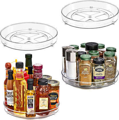 Sorbus 9 Inch Clear Lazy Susan Organizer Set, 2 Flat Turntable Organizer for Spice Organization for Cabinet, 1 Tall Lazy Susan for Kitchen, Home, Office, Closet, Classroom, Laundry Room Organization