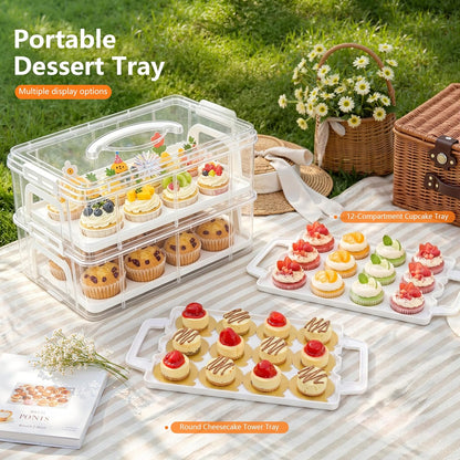 Cupcake Carrier with Lid and Handle 24 Hole with 100 pcs Mini cupcake boards (3.15inch),BPA-Free Cup Containers Holder for Cupcakes, Dessert,Nuts, Fruits, Vegetables, Salads, Cookies