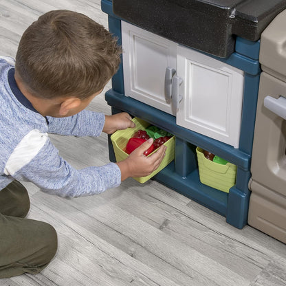 Step2 Modern Metro Kitchen Set for Kids – Includes 30+ Toy Kitchen Accessories, Interactive Features for Pretend Play – Indoor/Outdoor Toddler Playset – Dimensions 44.75" H x 46.5" W x 13.5" D