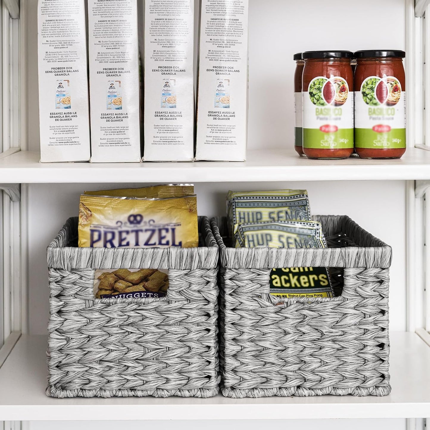 GRANNY SAYS Wicker Storage Baskets for Shelves, Water Hyacinth Basket with Scalloped Edge, Storage Wicker Baskets for Pantry, Large, 2-Pack