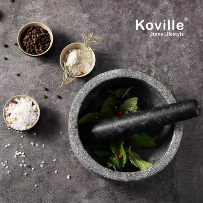 Koville Luxury Marble Mortar and Pestle Set, 7"-4cups Grinder Bowl for Guacamole, Salsa, Pill Crusher, Spice, Herb, Garlic, Nut, Heavy Duty Grinder for Kitchen