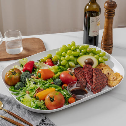 Chip & Dip Serving Tray Set, 4 Sectional Round Melamine Serving Platter, Relish Tray, Round Compartment Appetizer platter for Veggies, Candy and Snacks, Matte Black, Set of 2