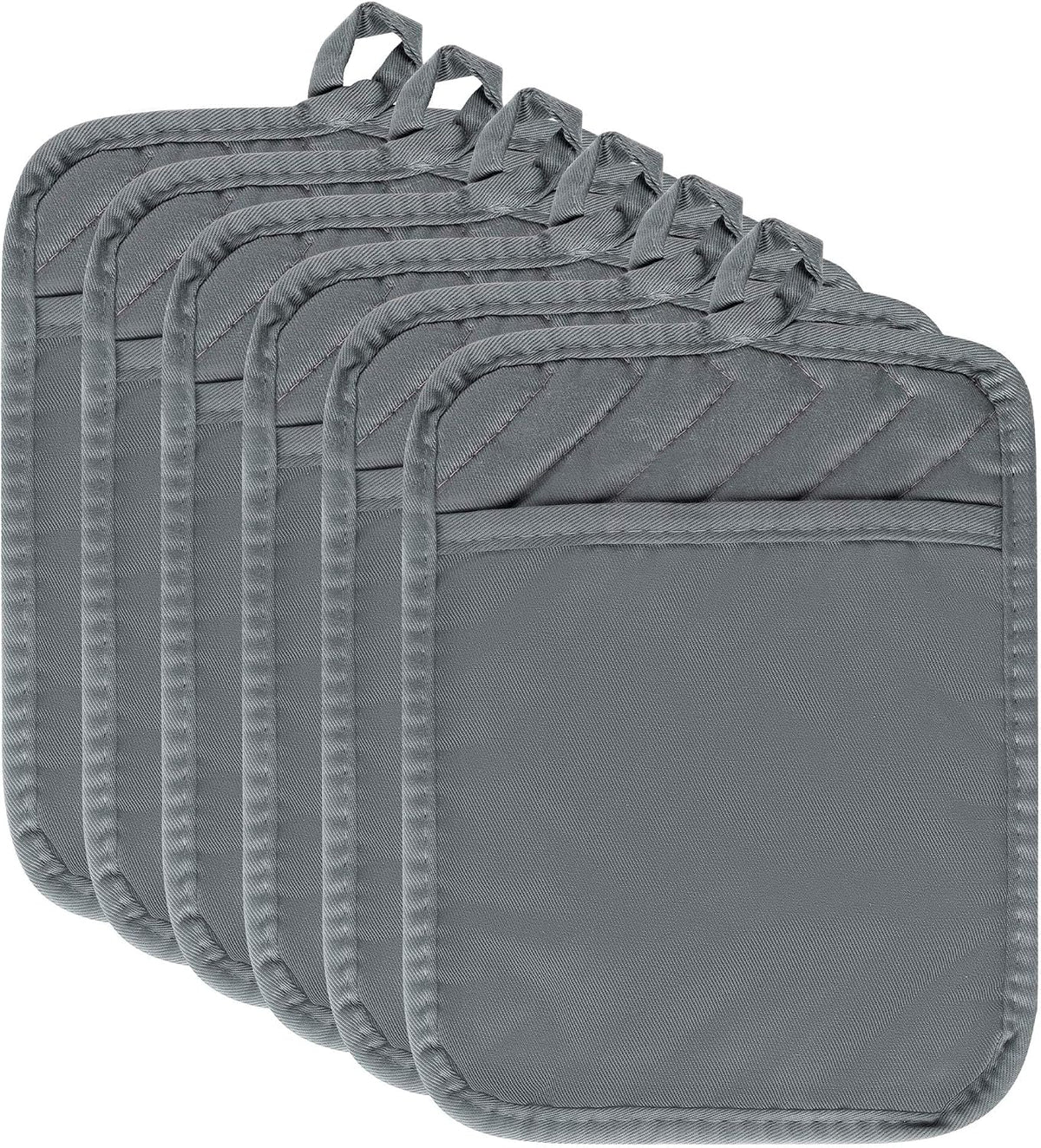 R HORSE 6Pcs Black Pot Holders with Pocket for Kitchen, 7''x 9''