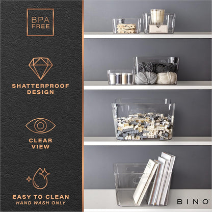 BINO | Plastic Storage Bins, Large - 2 Pack, Clear | THE SOHO COLLECTION | Pantry Organizers and Storage Containers | Fridge Organizer Bins | Kitchen Cabinet Organizer | Medicine Cabinet Bin