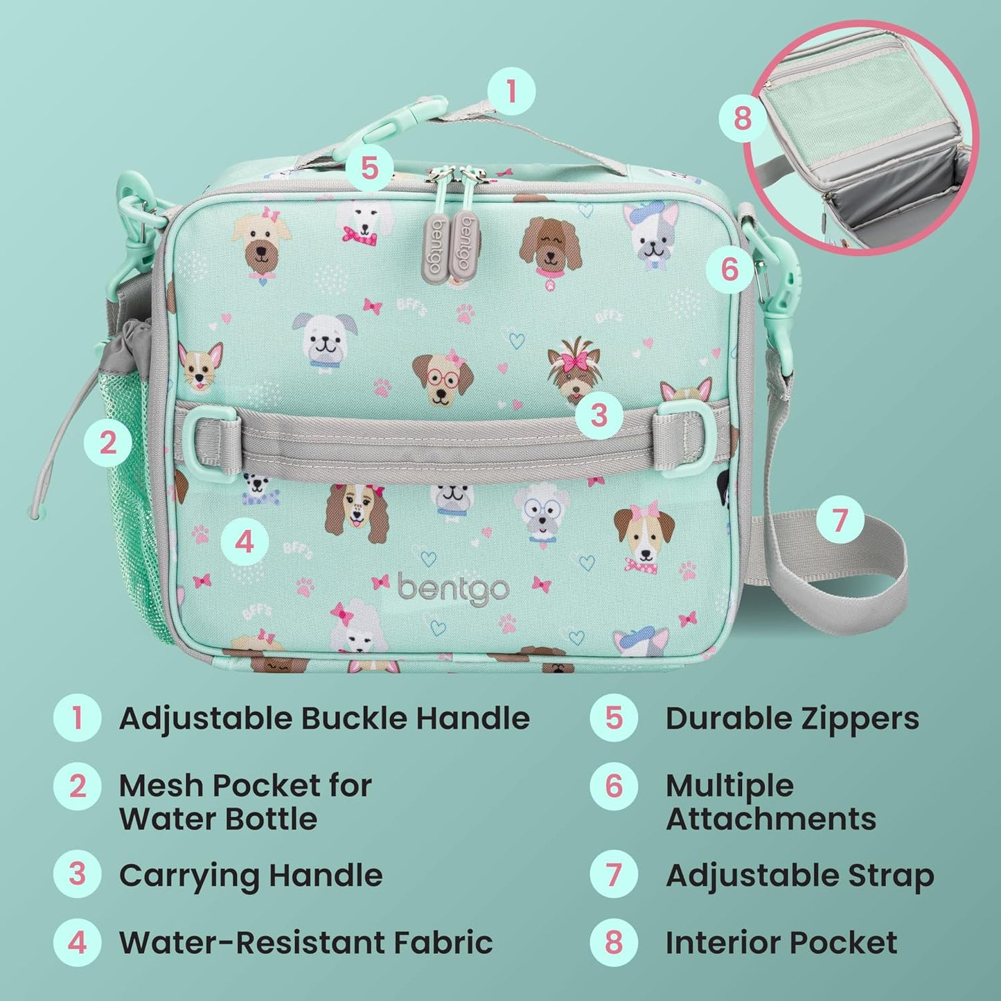 Bentgo Kids Lunch Bag - Durable, Double-Insulated Lunch Bag for Kids 3+; Holds Lunch Box, Water Bottle, & Snacks; Easy-Clean Water-Resistant Fabric & Multiple Zippered Pockets (Mermaid)
