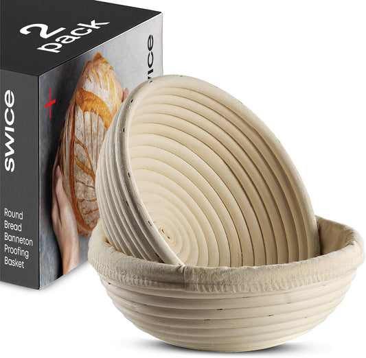 Banneton Bread Proofing Basket [Set of 2 ] Round 9 Inch Handmade Rattan Baskets and Liners for Sourdough