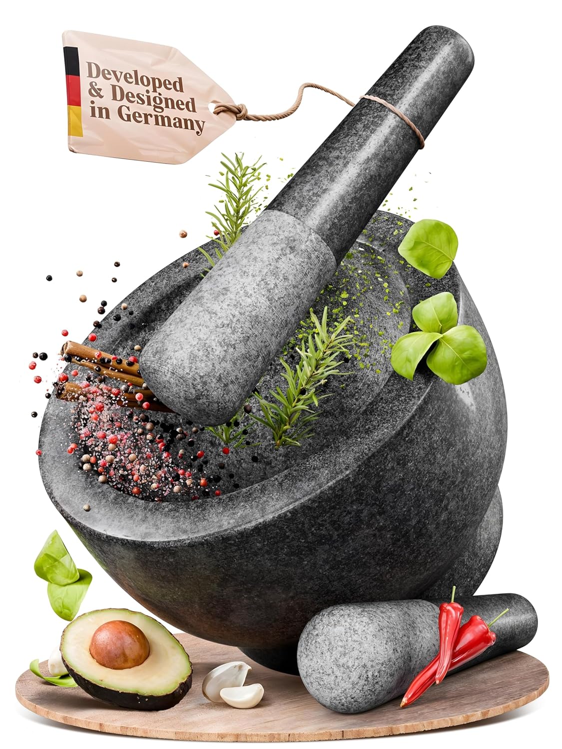 ChefSofi Mortar and Pestle Set (Gray, 2-Cups)