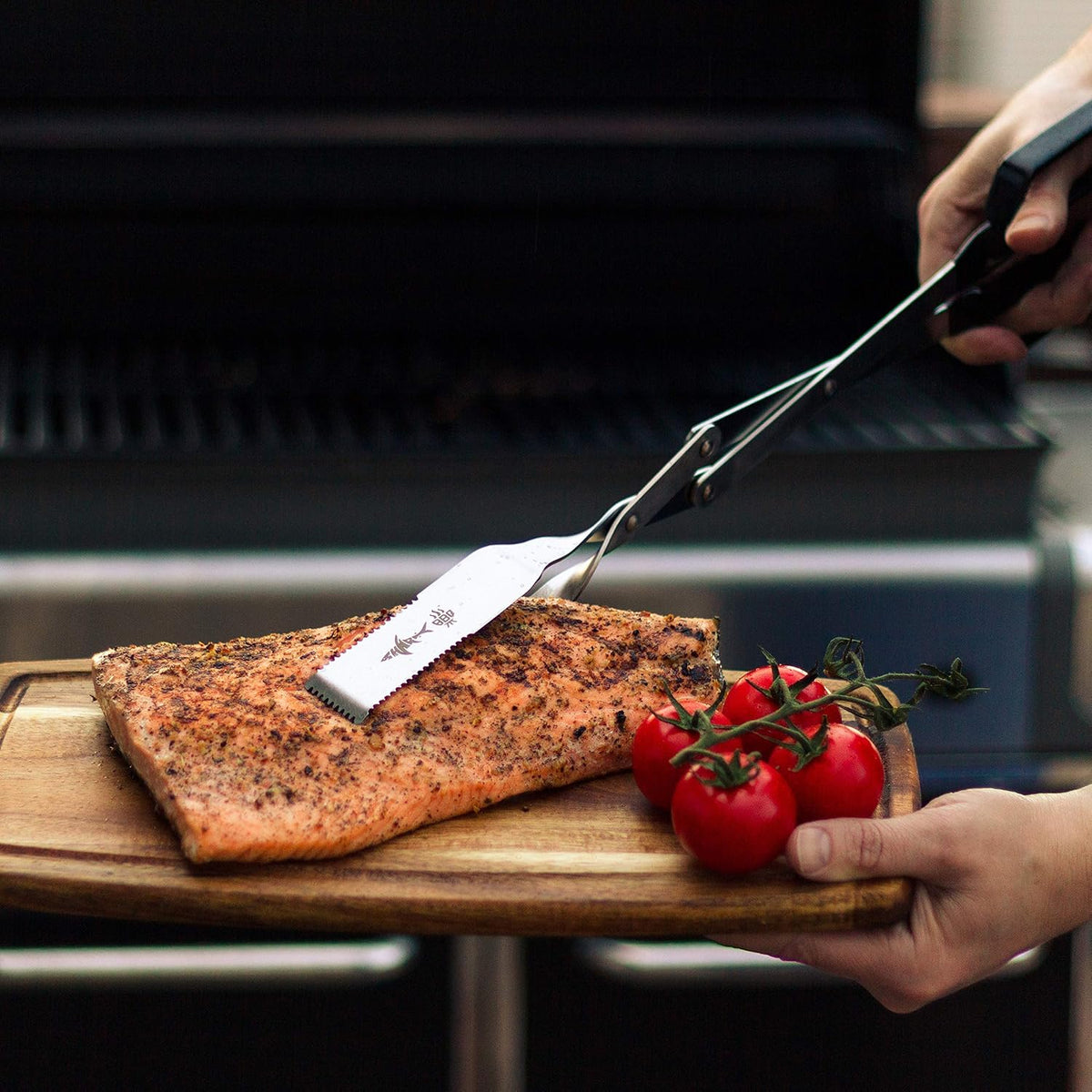 Steak Grill Tongs - 17 inch Red. Professional outdoor grilling utensil. Long reach Barbeque Grilling Tongs. Ideal for steak, fish, burger, and sausage