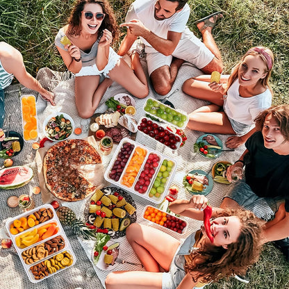 AIERSA Snackle Box Container,Divided Serving Tray with Lid,4 Compartment Travel Snack Container,Fruit Veggie Tray with Lid for Fridge Fresh Keeping,Portable Snack Tray for Picnic,Party,Travel