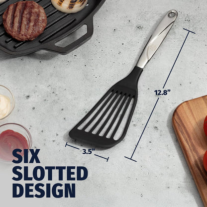 Zulay Kitchen Stainless Steel Fish Turner Spatula - 12.4” Flexible Heat-Resistant Slotted Turner for Non-Stick Cookware - Rust-Proof, Durable & Dishwasher Safe Cooking Utensil for Everyday Use
