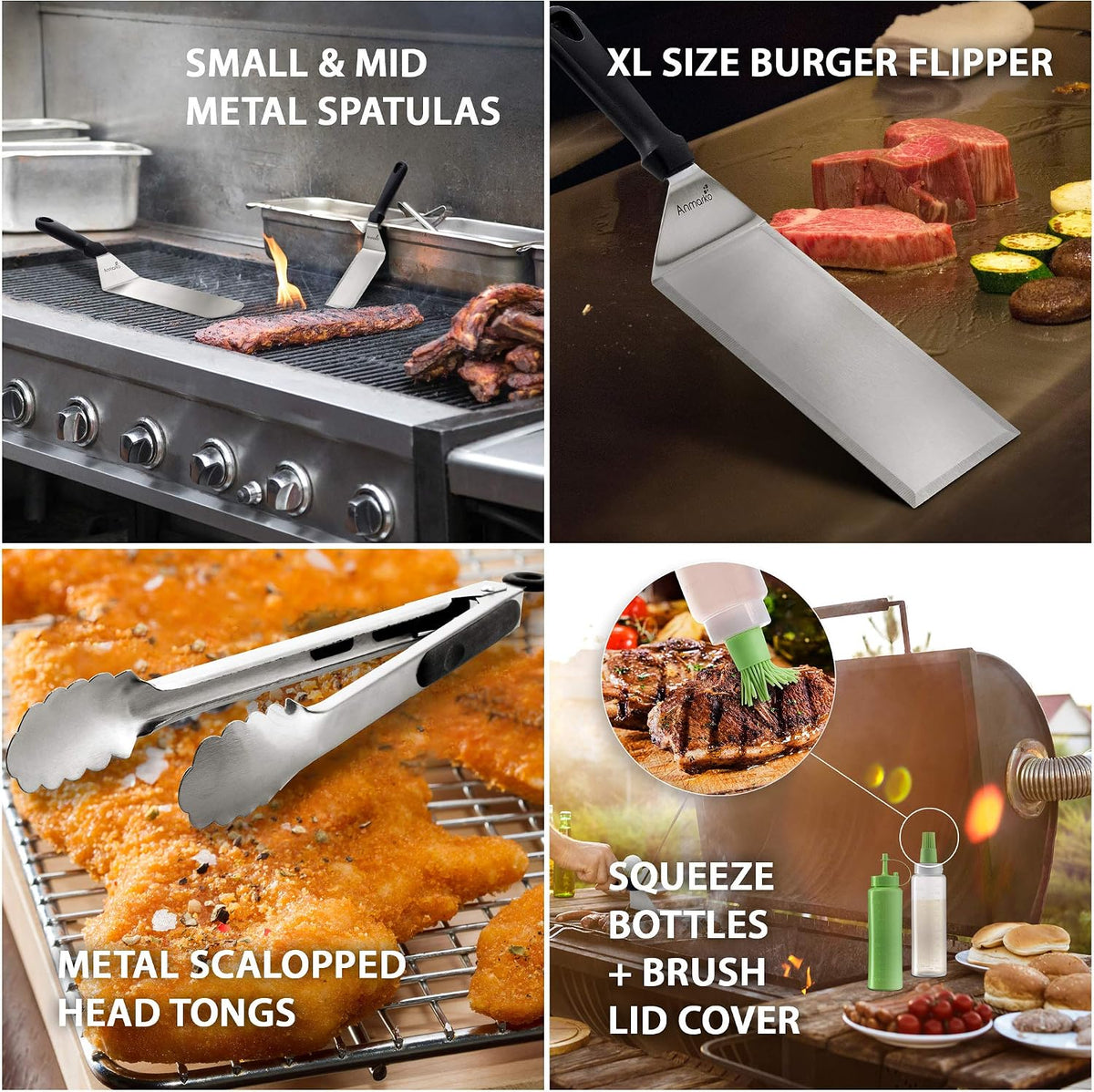 Metal Spatula Set Stainless Steel Hamburger Turner Griddle Flipper Scraper for BBQ Grill Flat Top