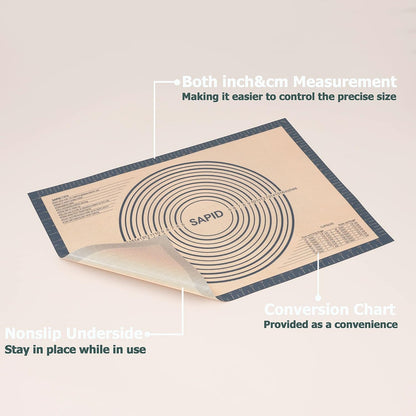 Sapid Extra Thick Silicone Pastry Mat Non-slip with Measurements for Non-stick Silicone Baking Mat Extra Large, Dough Rolling, Pie Crust, Kneading Mats, Countertop, Placement Mats (24" x 36", Gray)