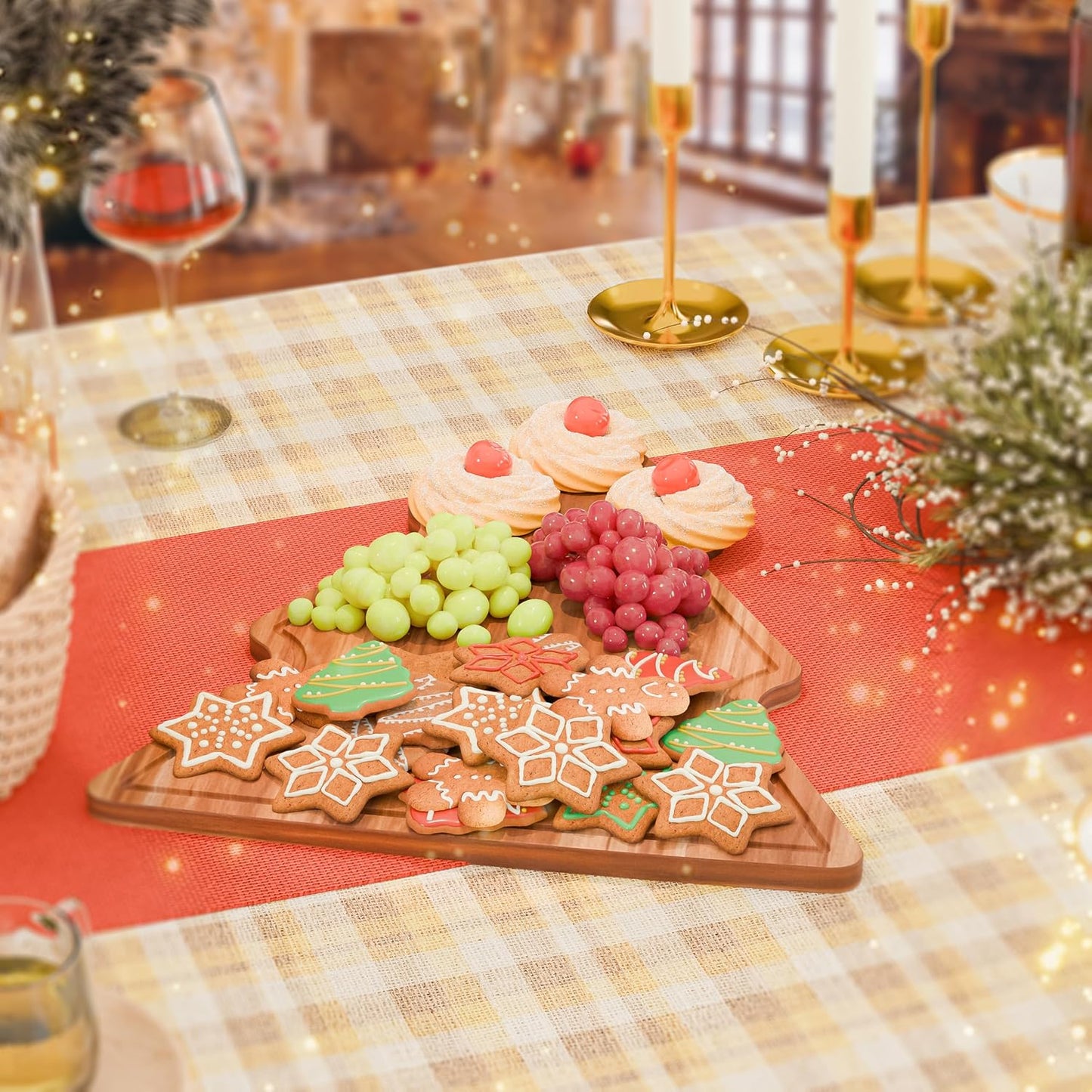 New – Reindeer Charcuterie Board – Acacia Wood Christmas Cutting Board (17x13in) Holiday Serving Tray, Winter Cheese Board, Wooden Christmas Platter & Kitchen Decor Gift for Festive Entertaining