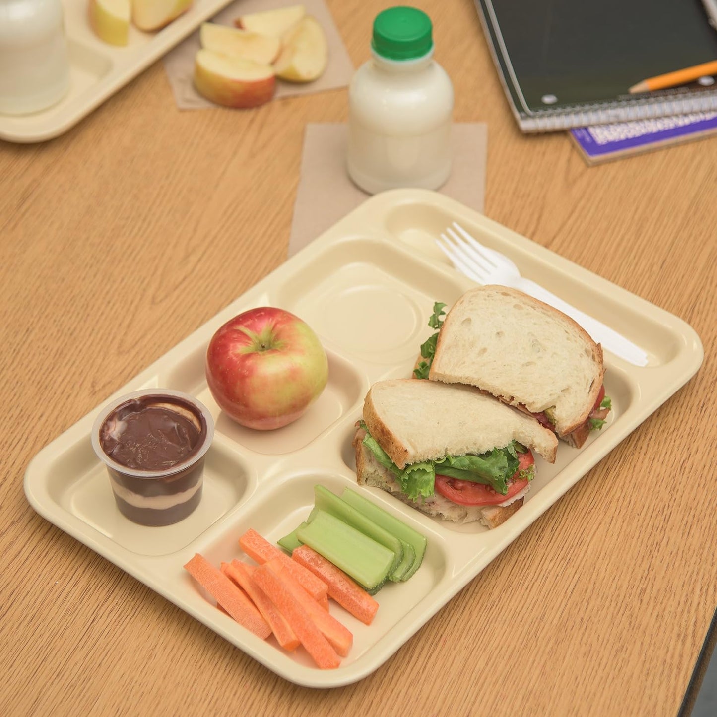 Carlisle FoodService Products Melamine Lunch Tray with 4 Compartments, Right Handed Cafeteria Tray with Divided Compartments for Food, 10" x 9.75", Dark Blue