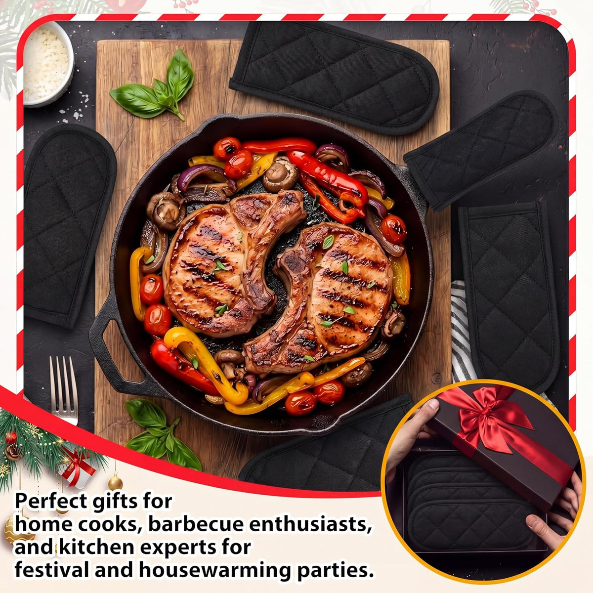Dandat 24 Set Hot Handle Covers for Daily Replace Use Gift Pan Handle Sleeve Covers Heat Resistant Cast Iron Holder Sleeve Washable Handgrip Mitts for Christmas Kitchen Gifts Craft (Black)