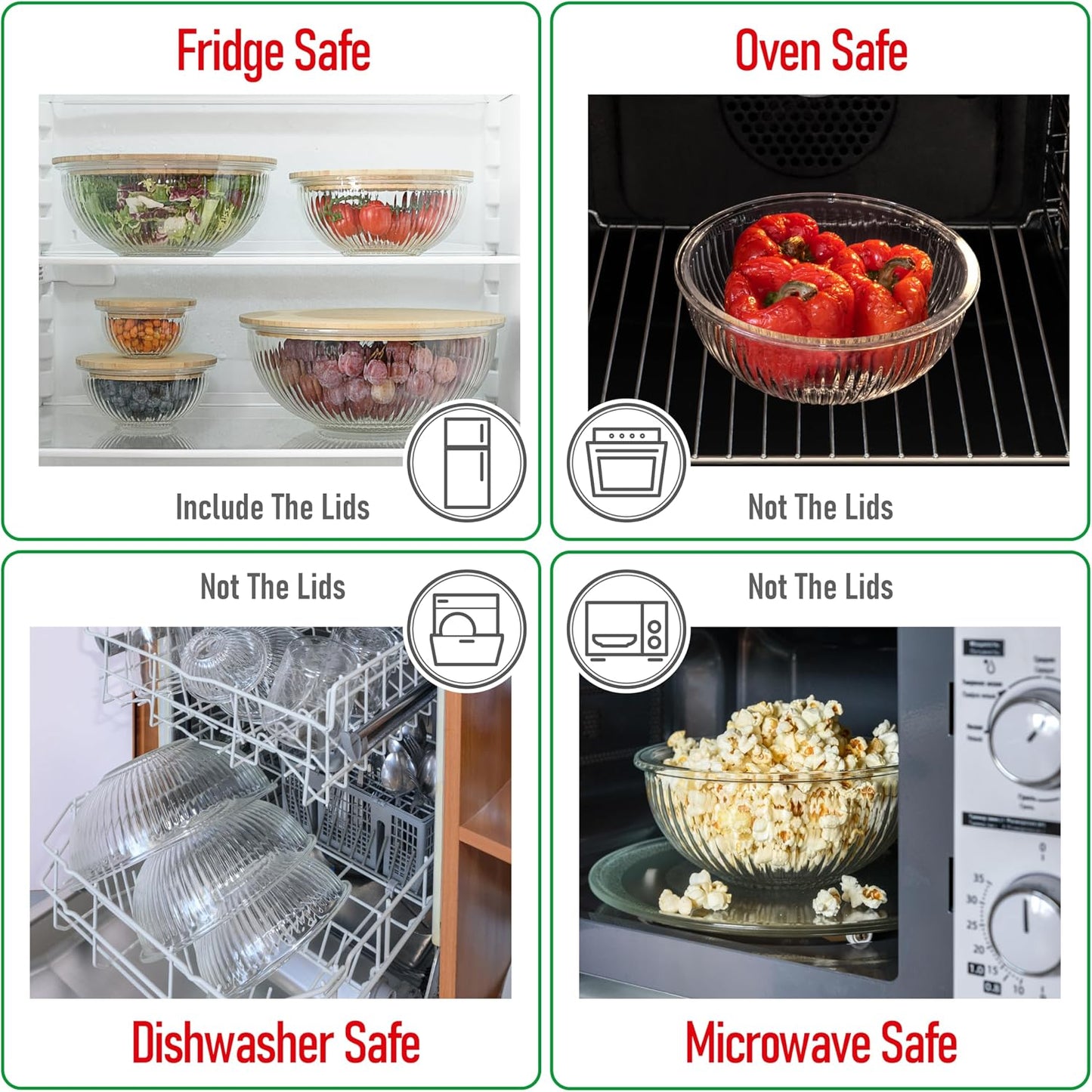 Set of 4 Stackable Space-Saving Nesting Glass Bowls with Airtight Acacia Lids for Lunch, Meal & Food Prep - Microwave & Oven-ready BPA Free Durable Heat Resistant Inert Borosilicate Glass