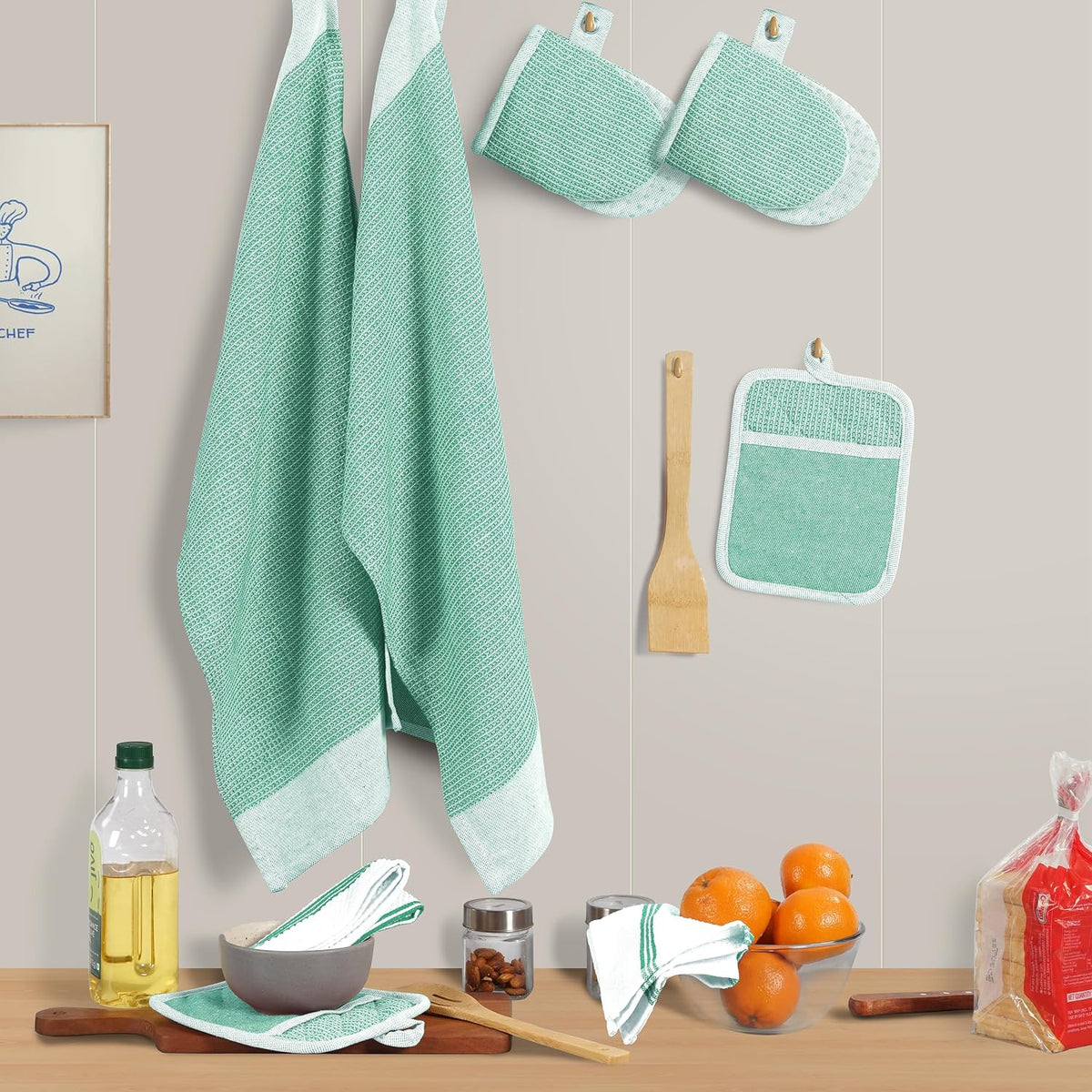 Casa Platino Potholders for Kitchens, 8-Piece – 500°F Heat Resistant Oven Mitts and Pot Holders, Mini Oven Mitt with Silicone Grip, 2 Kitchen Towels & 2 Dish Cloths – Durable & Non-Slip – Canyon Rose