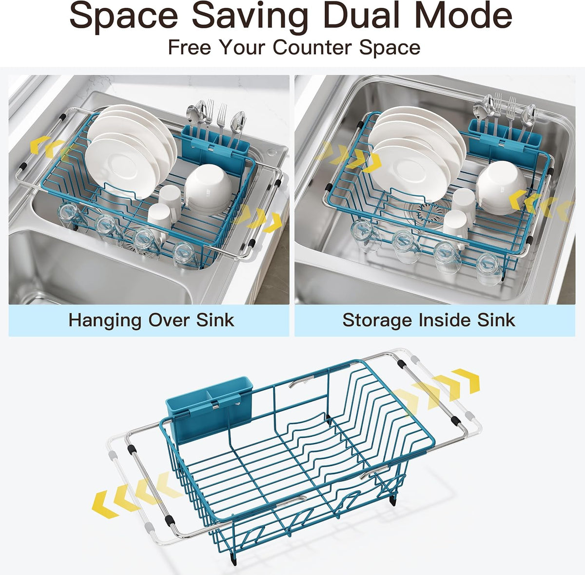 JASIWAY Dish Drying Rack in Sink, Dish Drainer with Cup and Utensil Holder