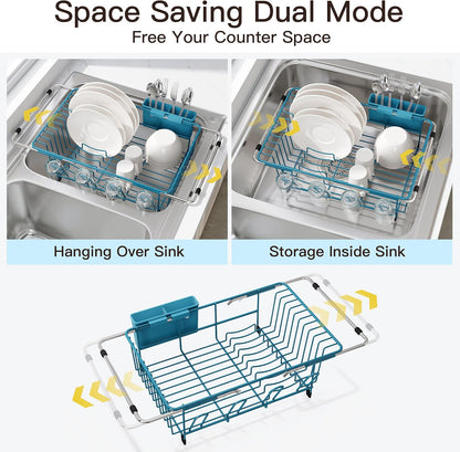 JASIWAY Dish Drying Rack in Sink, Dish Drainer with Cup and Utensil Holder
